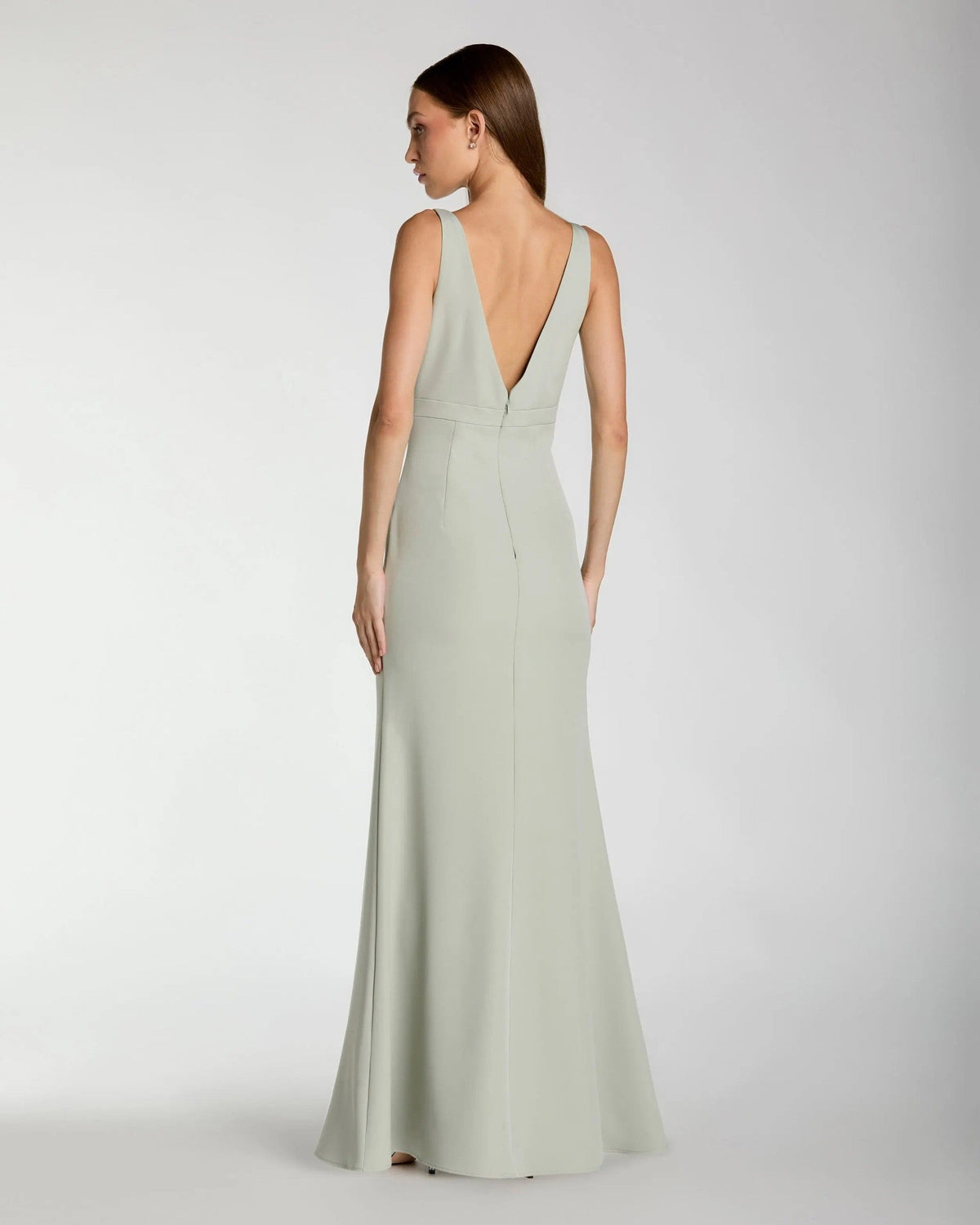 Sage Crepe V-Neck Mermaid Gown With Bow