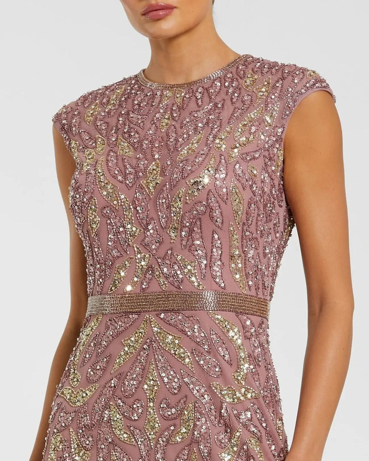 Purple Sequin Embellished High Neck Midi Dress