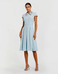 Blue Embellished Collar A-Line Midi Dress