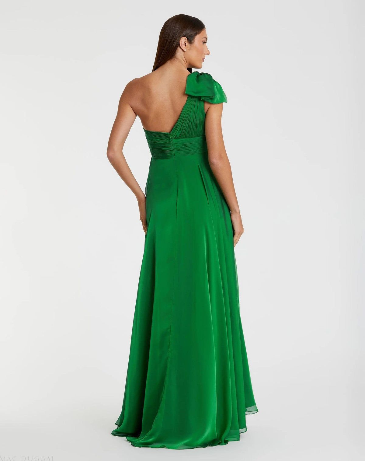 Green Sleeveless One Shoulder Pleated Gown