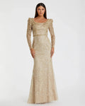 Embroidered Lace Applique Shoulder Detail Trumpet Gown