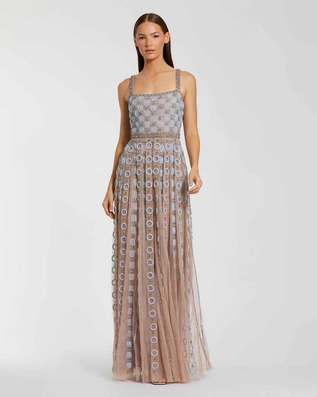 Powder Blue Sleeveless Embellished A-line Gown
