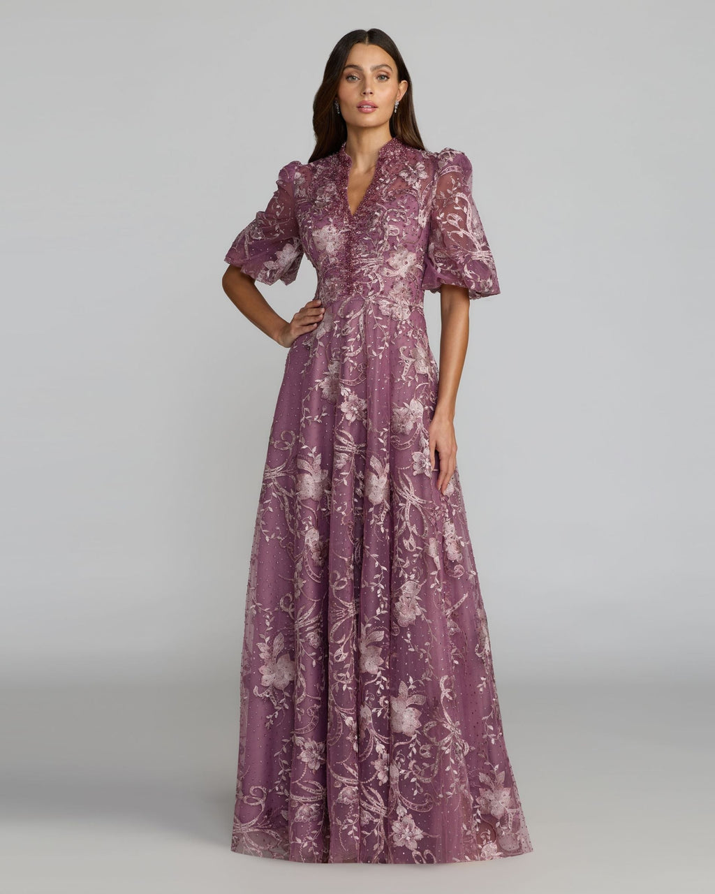 Queen Anne Puff Sleeve A-line Gown
