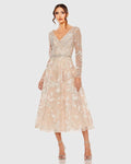 Blush Embroidered Long Sleeve Midi Dress