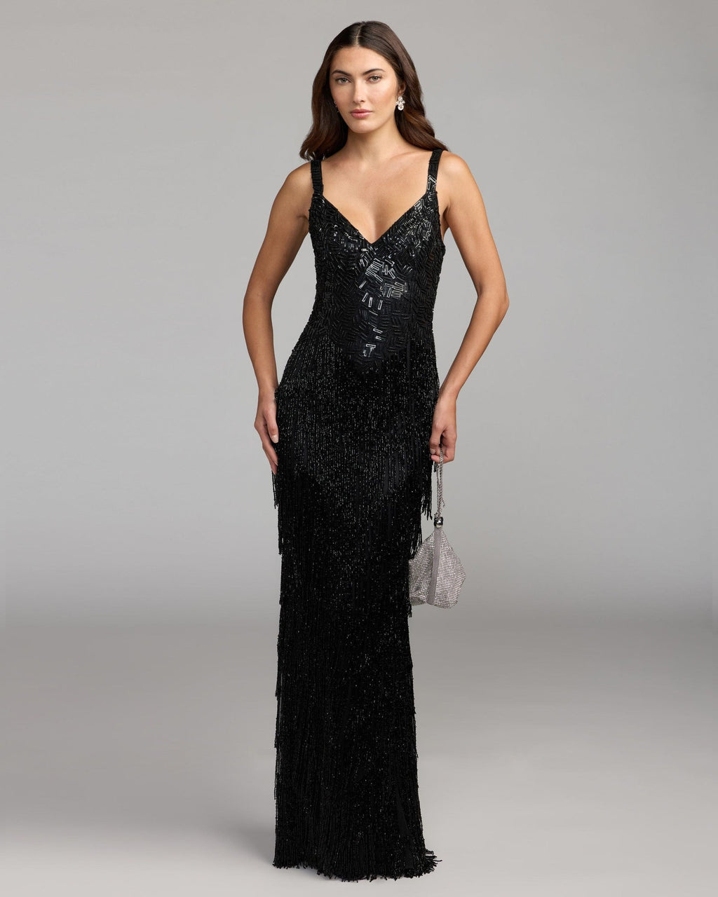 Black Beaded Fringe Sleeveless Gown