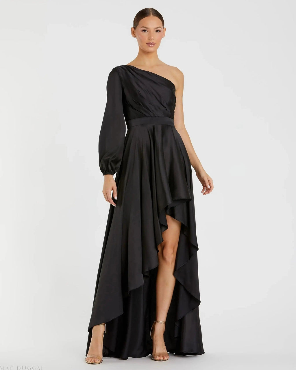 High Low One Shoulder Flowy Gown