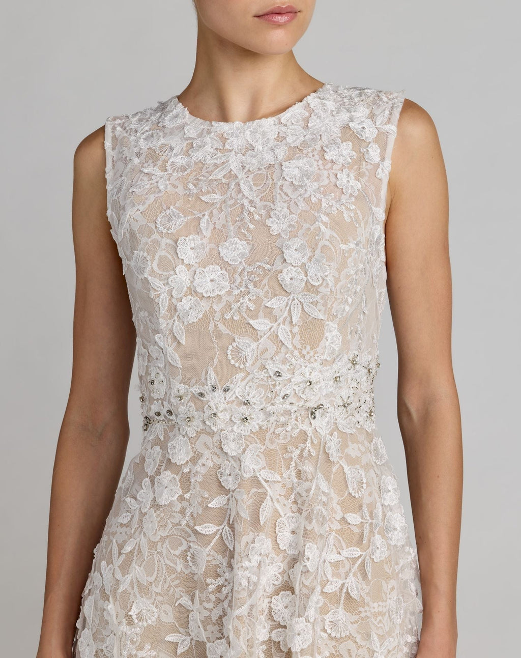 Petite Ivory Nude Floral Embroidered High Neck Midi Dress