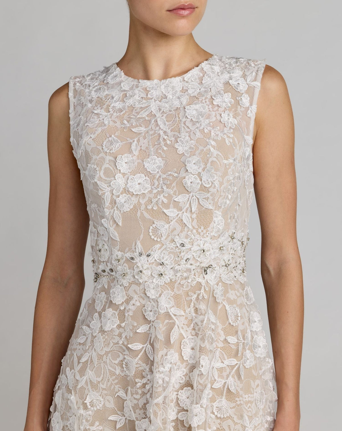 Petite Ivory Nude Floral Embroidered High Neck Midi Dress