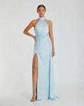 Powder Blue Sleeveless Open Back Satin Gown