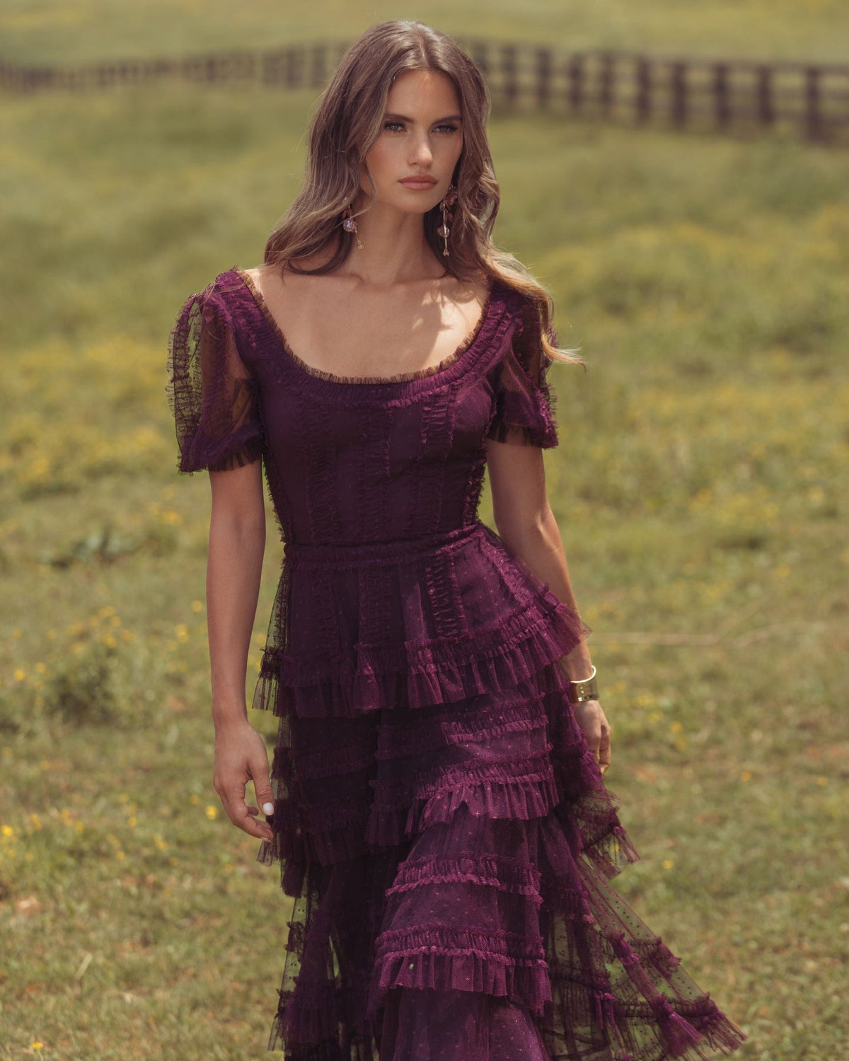 Amethyst Tiered Ruffle High-Low Maxi Dress