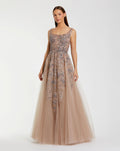 Mocha Hand Embellished Tulle A-Line Gown
