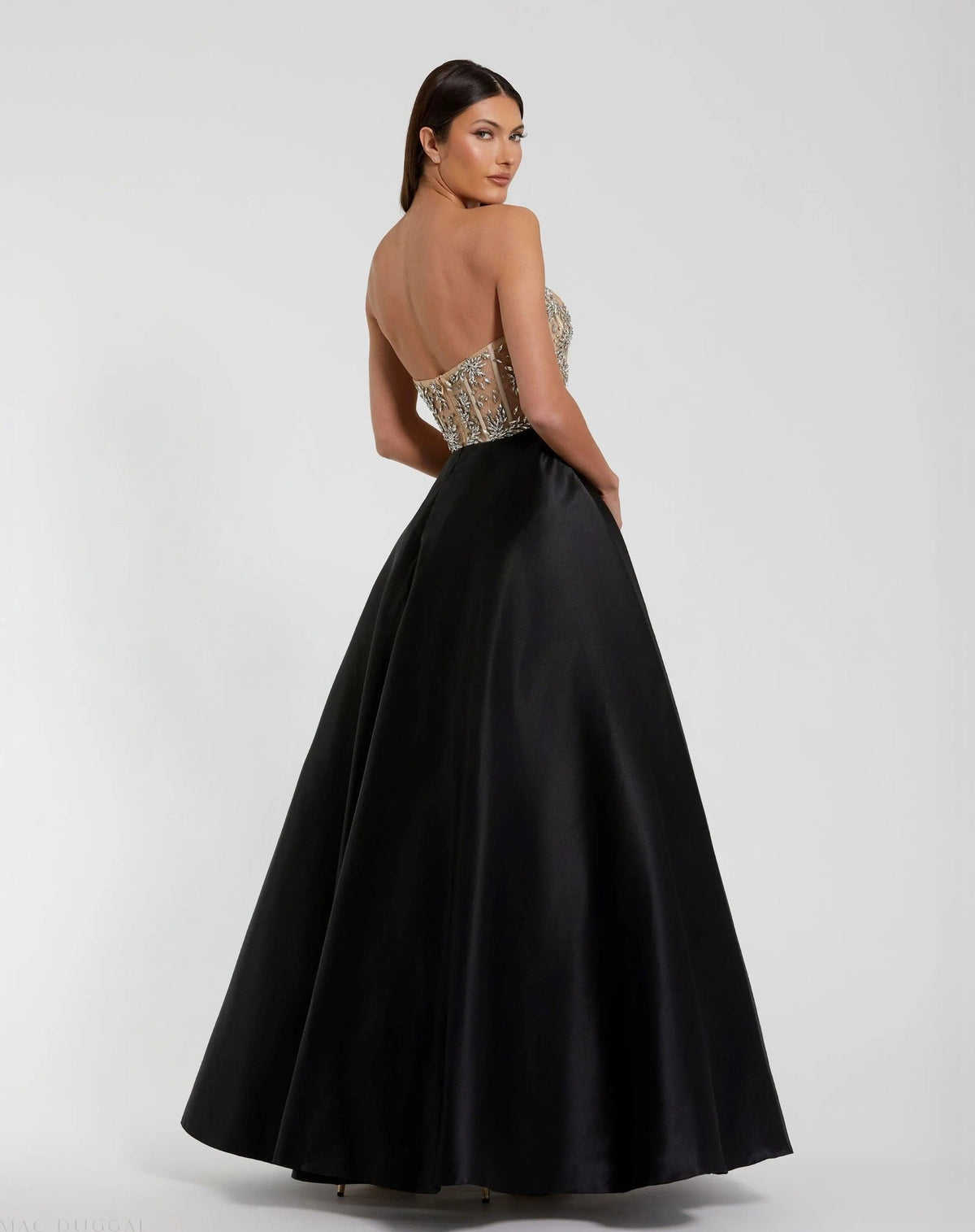 Black Strapless Embellished Bustier Ball Gown