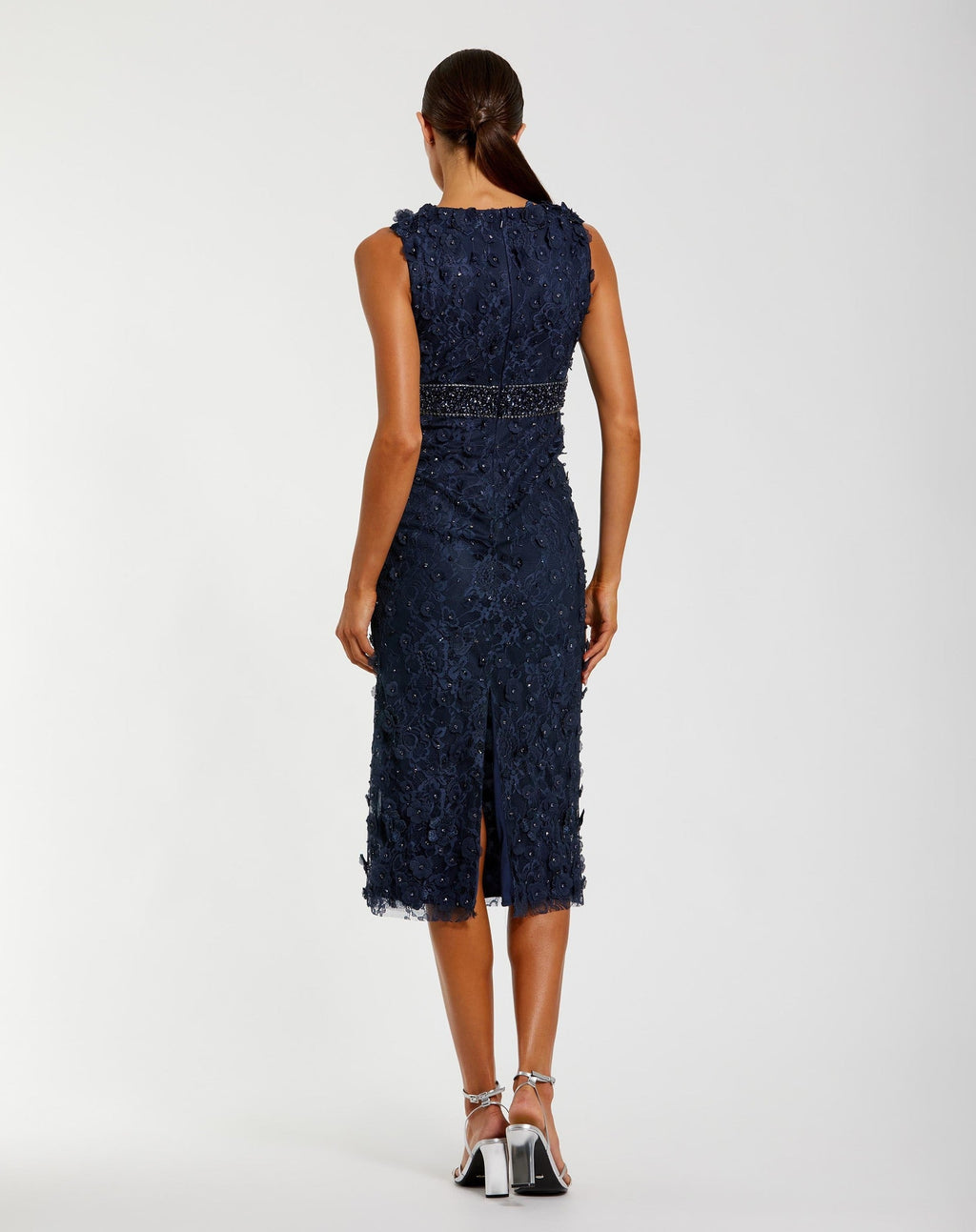 Midnight Floral Applique Sleeveless Midi Dress