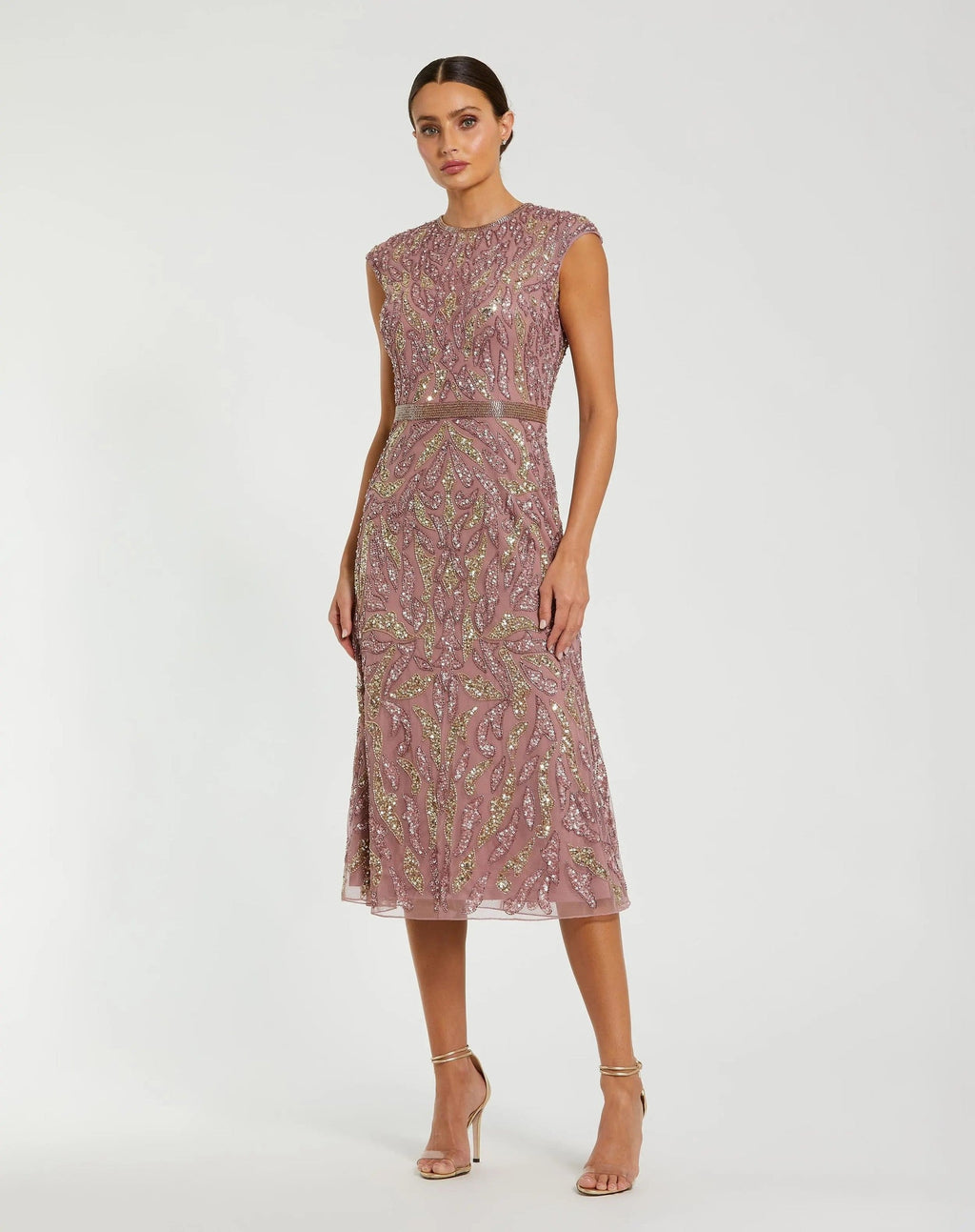 Purple Sequin Embellished High Neck Midi Dress