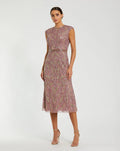 Purple Sequin Embellished High Neck Midi Dress
