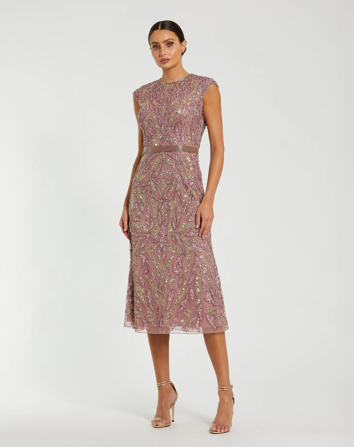 Purple Sequin Embellished High Neck Midi Dress