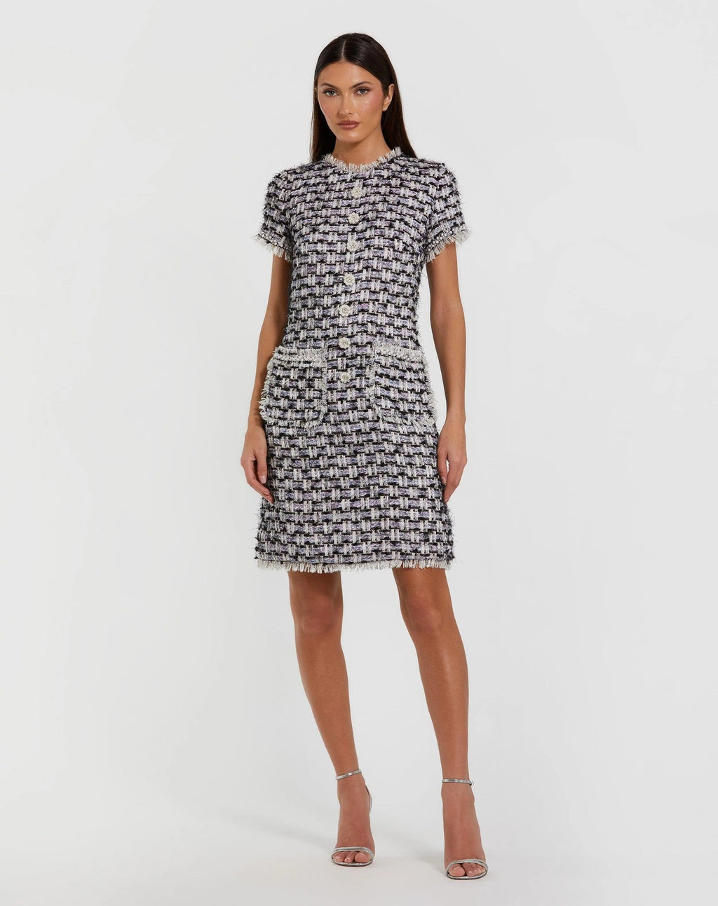 Black Multicolor Cap Sleeve Floral Button Detail Shift Dress