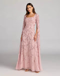 Petite Rose Floral Embellished Cape Sleeve Gown