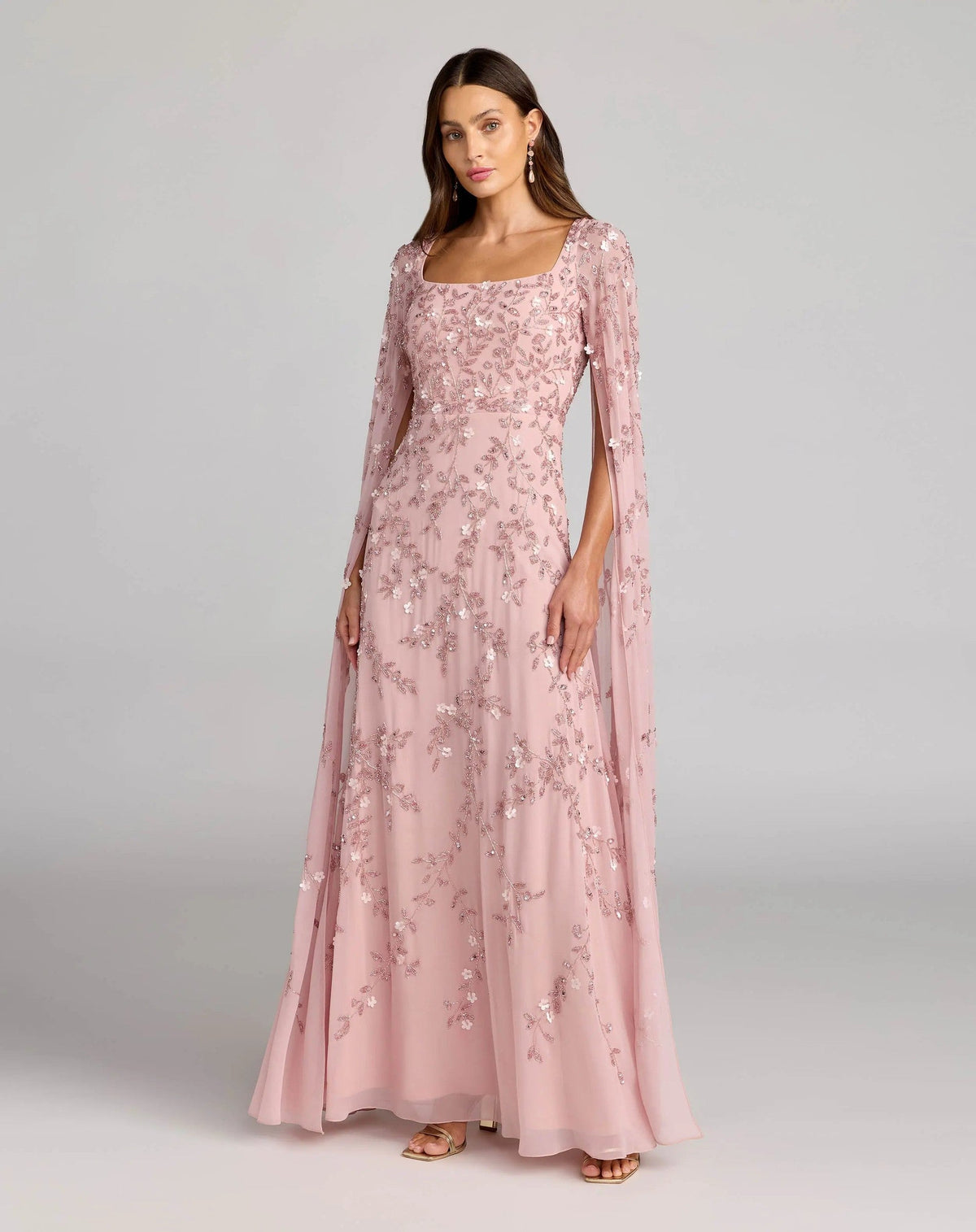 Petite Rose Floral Embellished Cape Sleeve Gown