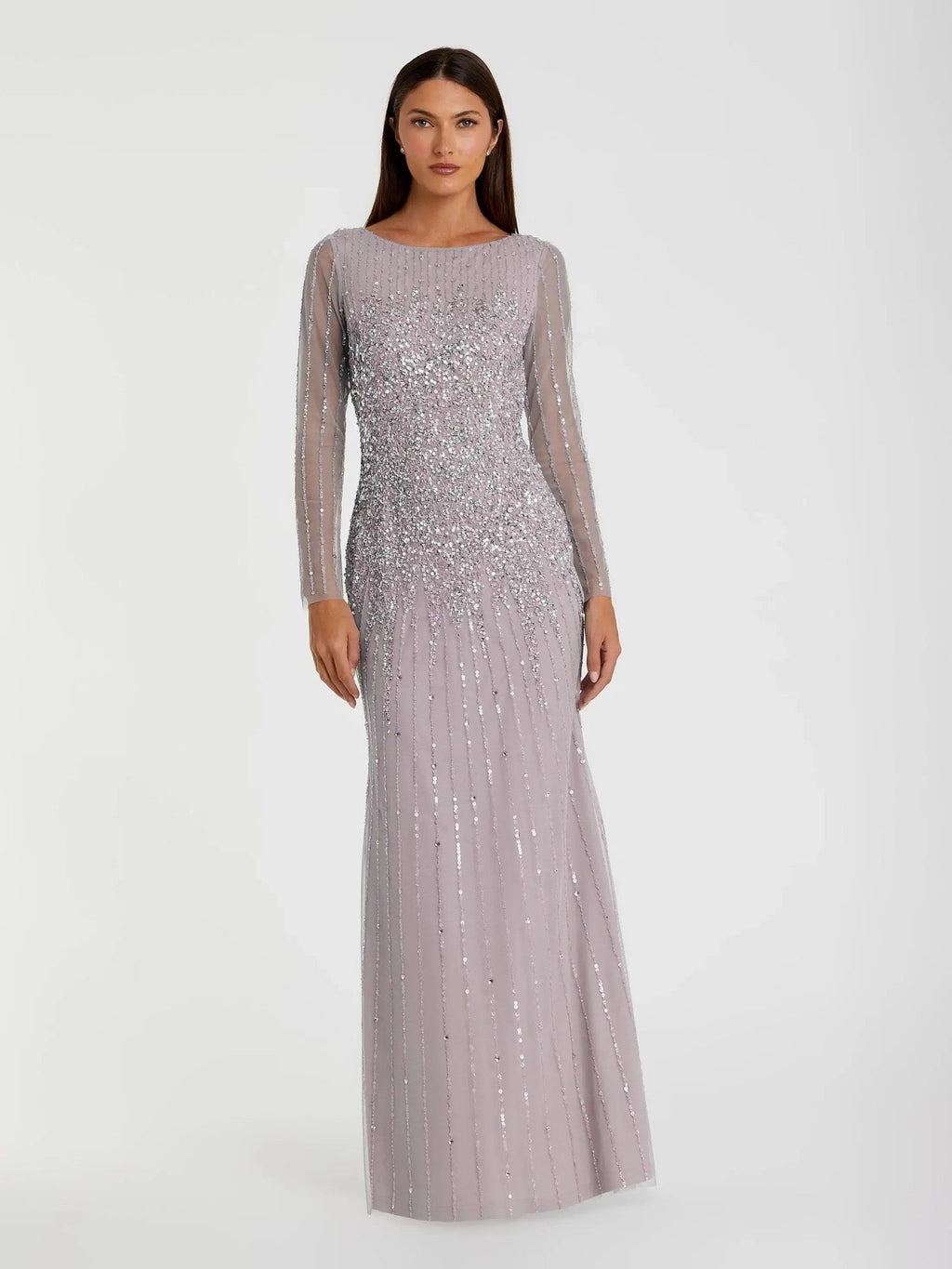 Vintage Lilac Sequin Embellished Long Sleeve A-Line Gown