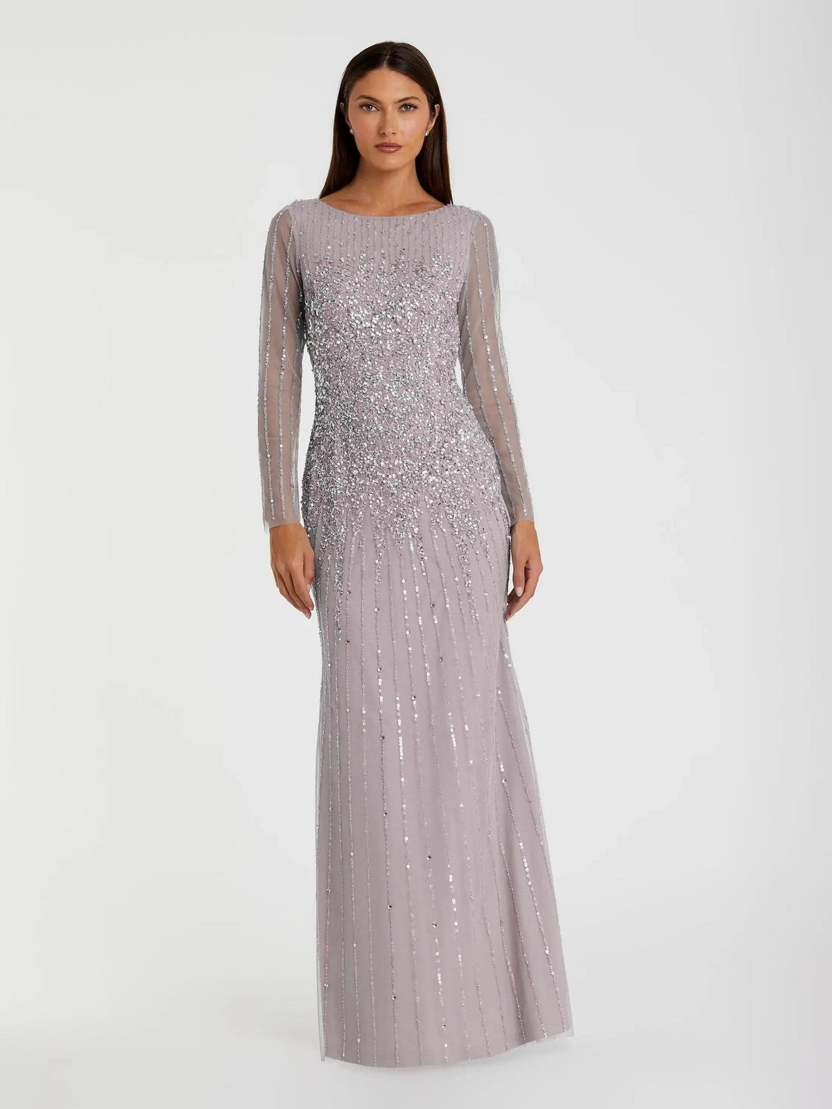Vintage Lilac Sequin Embellished Long Sleeve A-Line Gown