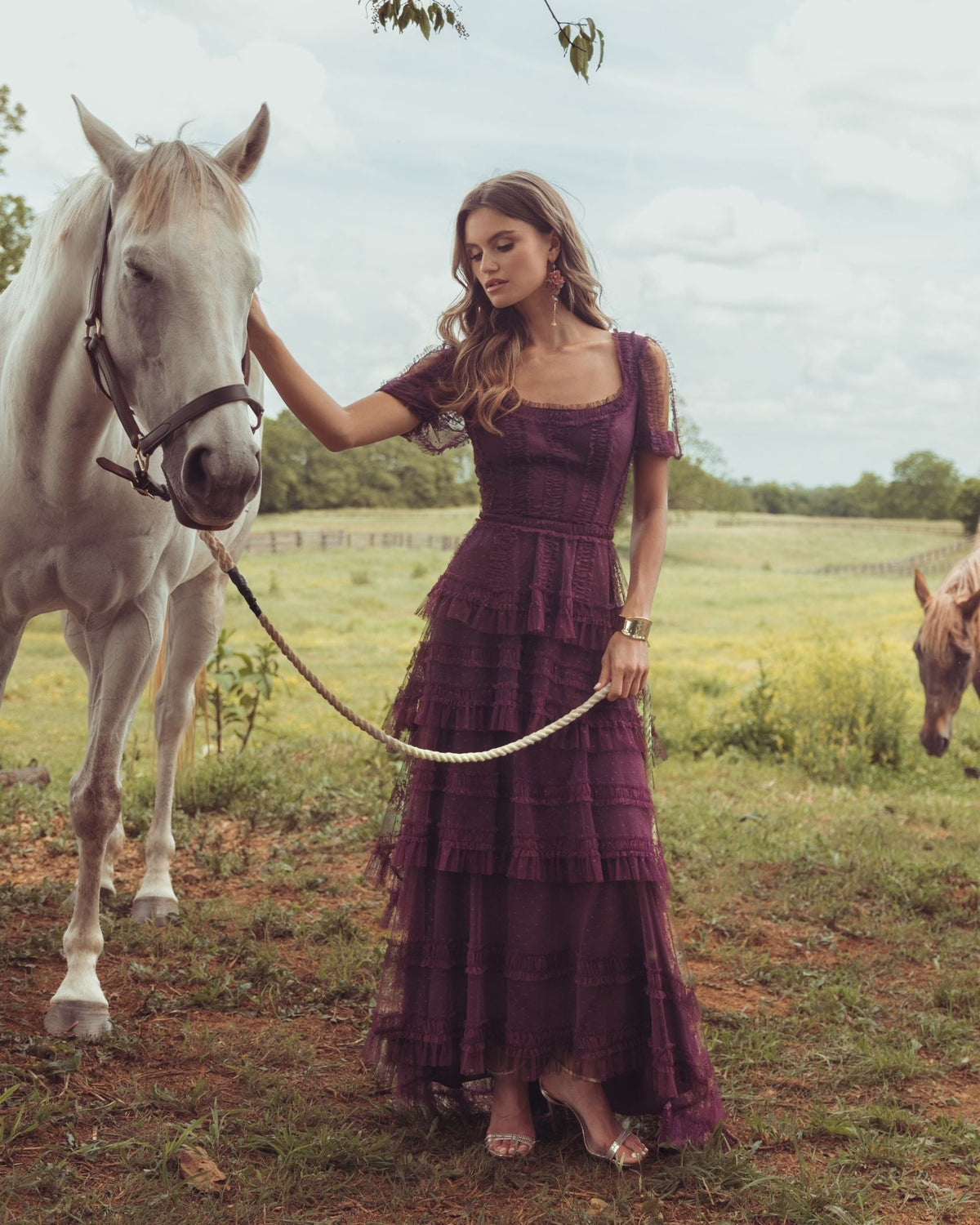 Amethyst Tiered Ruffle High-Low Maxi Dress