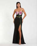 Black Strapless Embroidered Bustier Gown