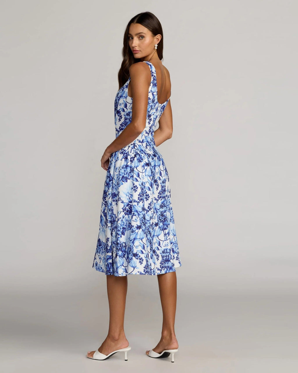 Blue Multi Sleeveless Floral A-Line Midi Dress