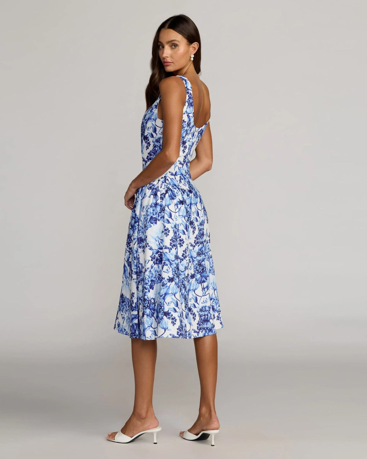 Blue Multi Sleeveless Floral A-Line Midi Dress