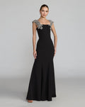 Black Beaded Floral Appliqué Mermaid Gown