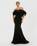 Black Off The Shoulder Ruffle Velvet Gown