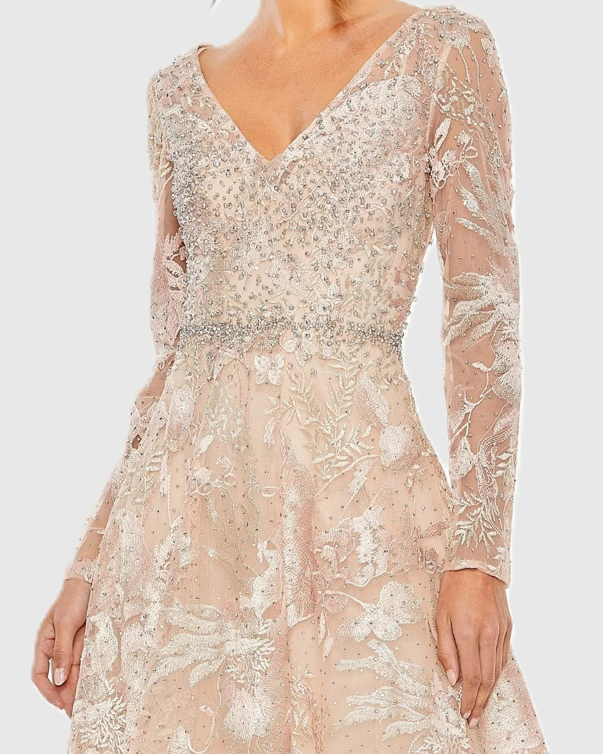 Blush Embroidered Long Sleeve Midi Dress