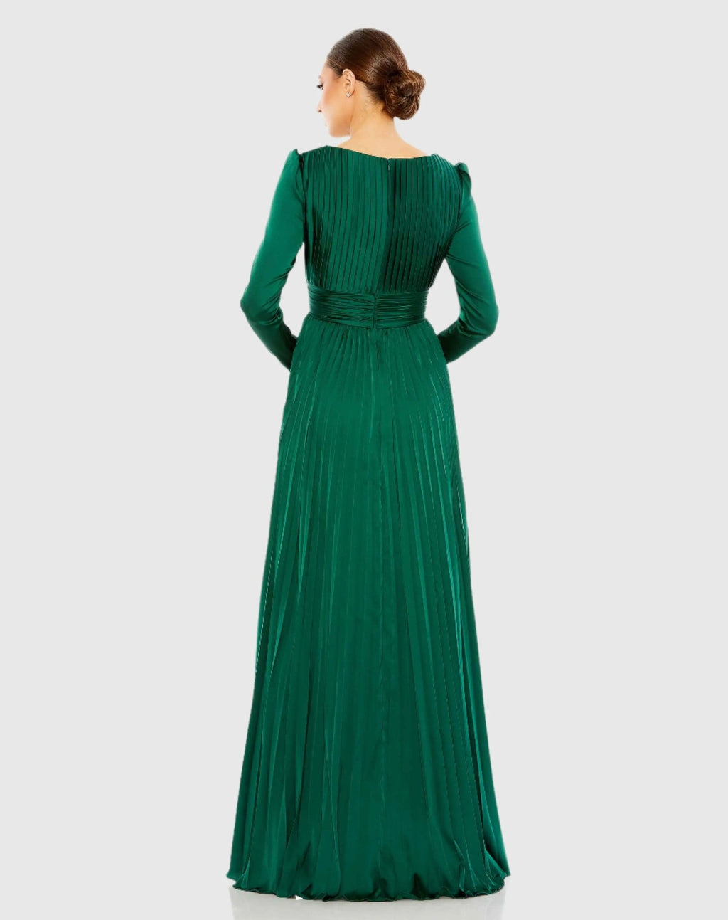 Emerald Pleated Long Sleeve V-Neck Gown