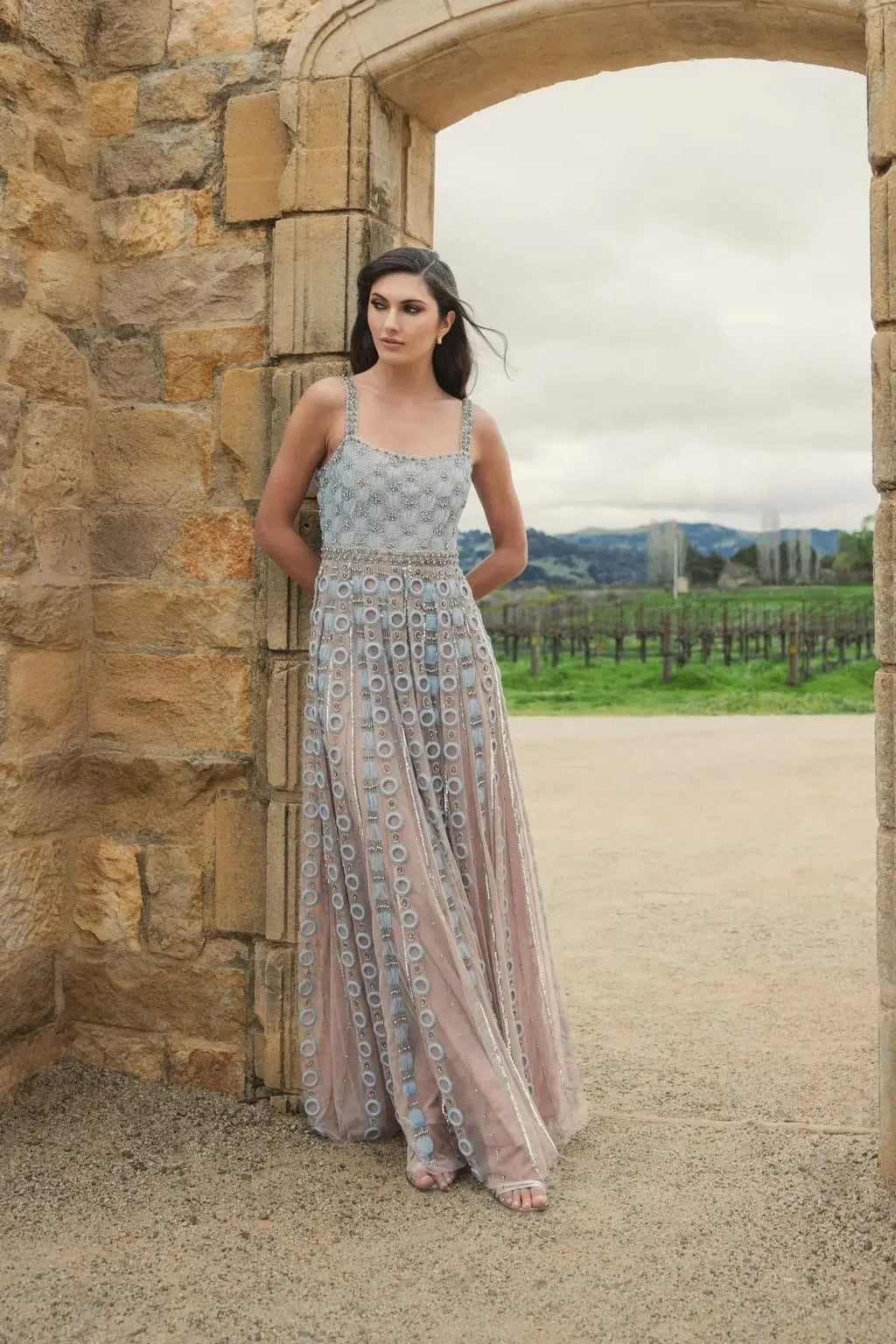 Powder Blue Sleeveless Embellished A-line Gown