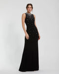 Black Rhinestone Embellished Sleeveless Jersey Gown