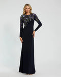 Midnight Embellished Long Sleeve Fitted Jersey Gown