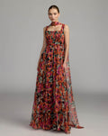 Rose Floral Chiffon Gown With Scarf