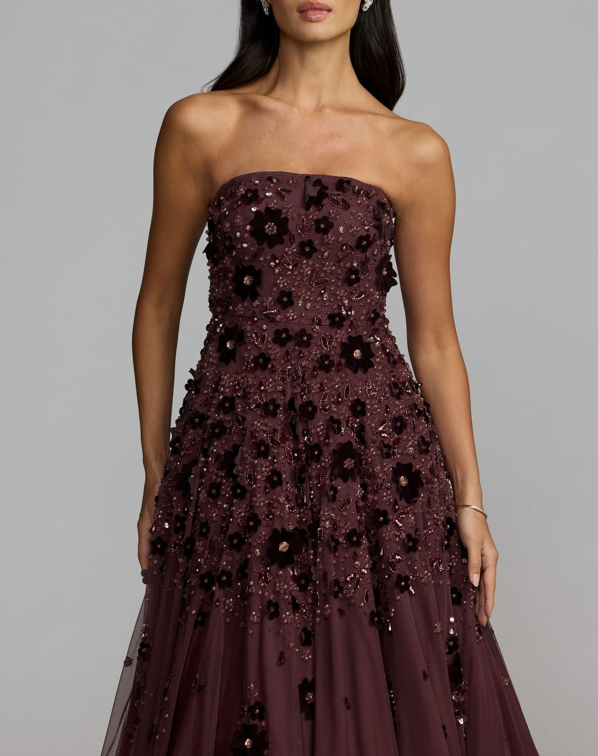 Amethyst Floral Embellished Strapless Ball Gown