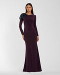 Amethyst Long Sleeve Jersey Gown With Embellished Flower