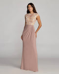 Purple Floral Embroidered Cap Sleeve Column Gown