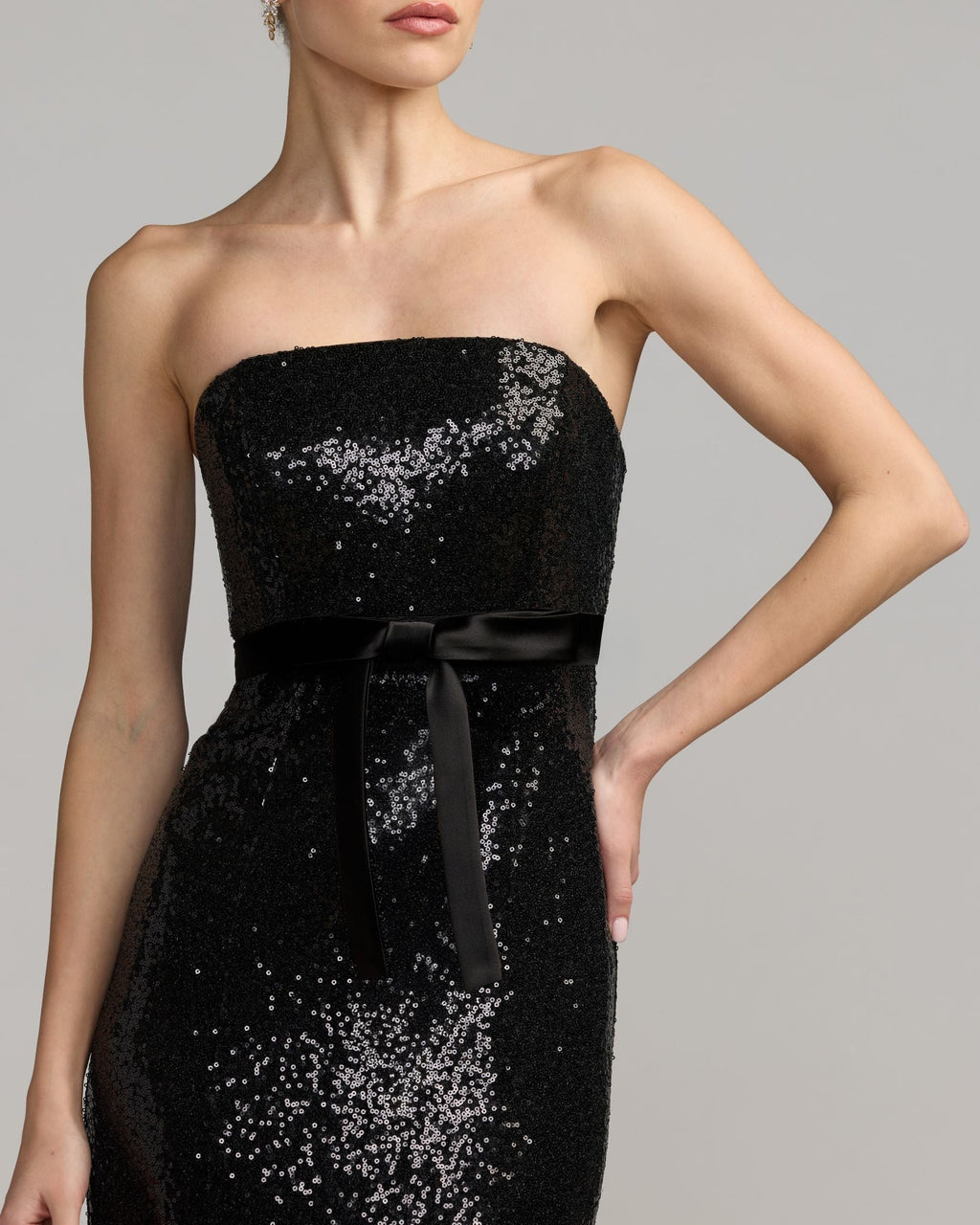 Strapless Sequin Trumpet Gown With Bow Detail