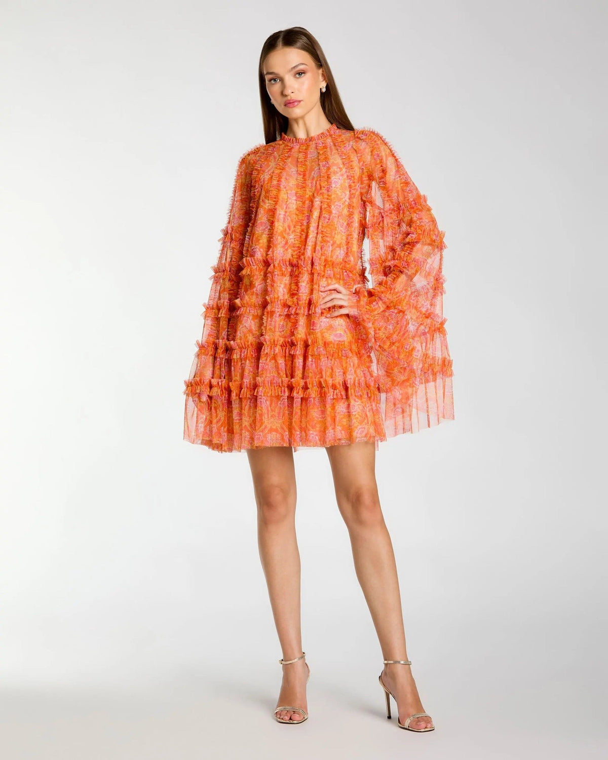 Mango Multi Floral Ruffle Long Sleeve Mini Dress