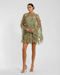 Embellished Long Sleeve Trapeze Dress with Ruffle Hem