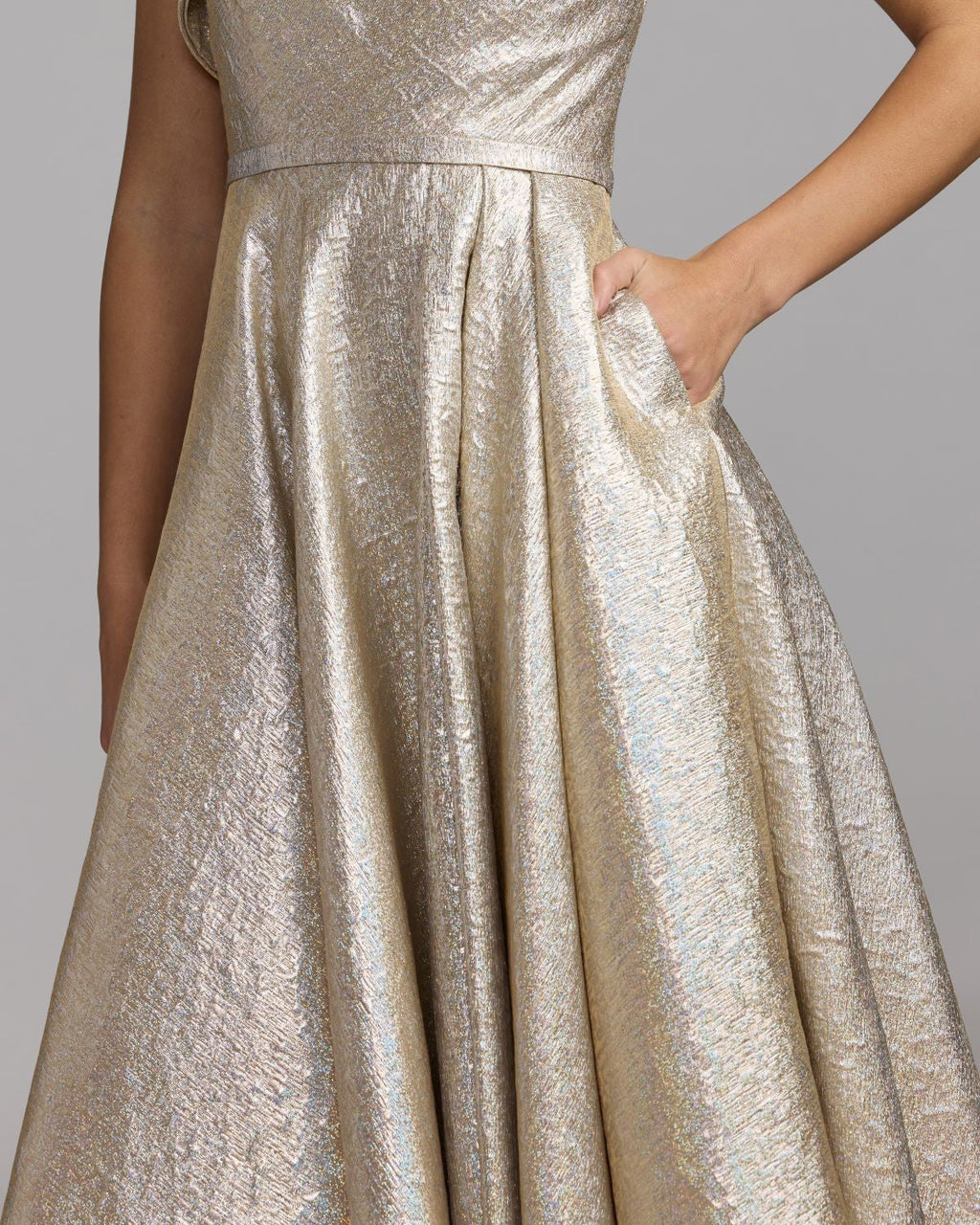 Oyster Metallic Ruffle One Shoulder Midi Dress
