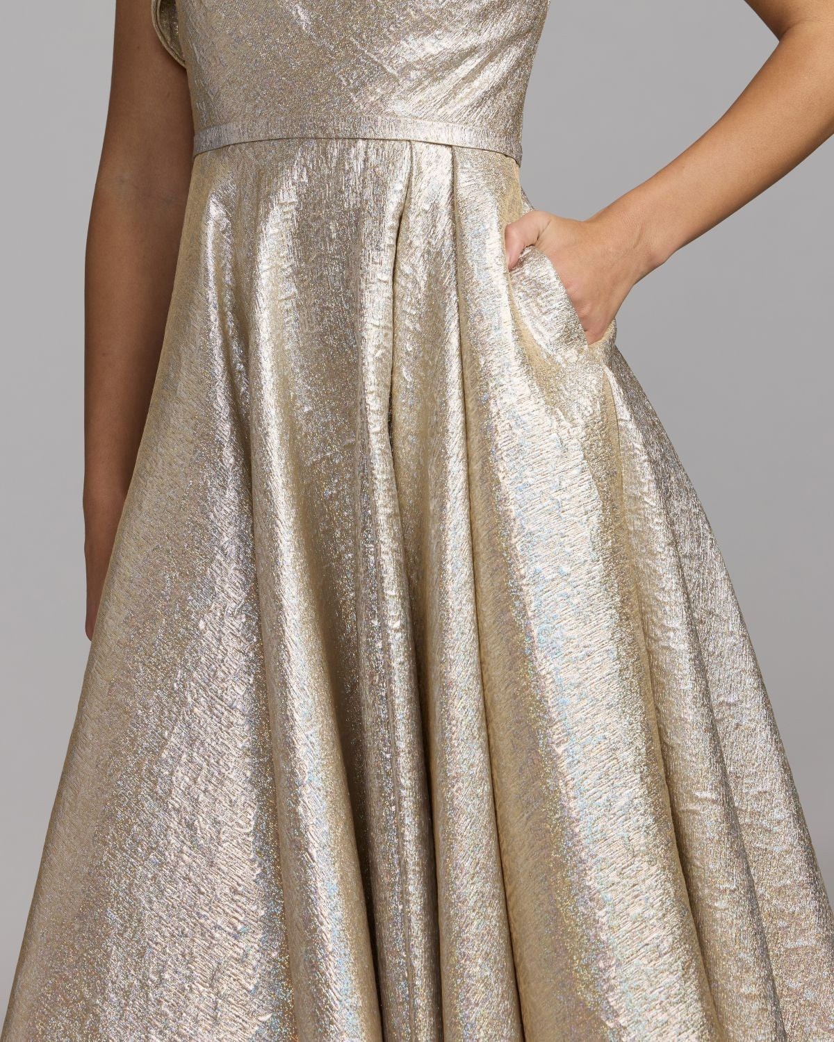 Oyster Metallic Ruffle One Shoulder Midi Dress
