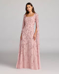 Rose Floral Embellished Cape Sleeve Gown