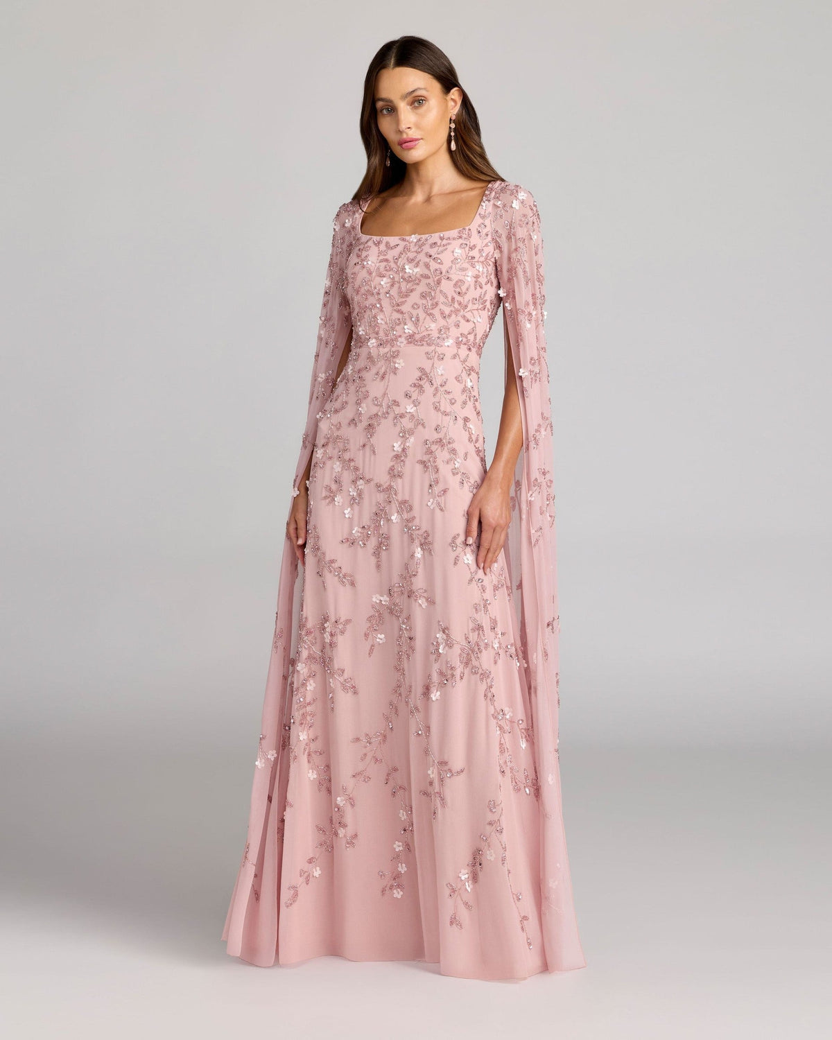 Rose Floral Embellished Cape Sleeve Gown
