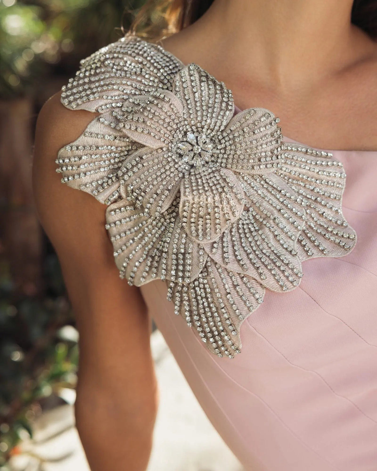 Rose One Shoulder Trumpet Gown With Crystal Flower