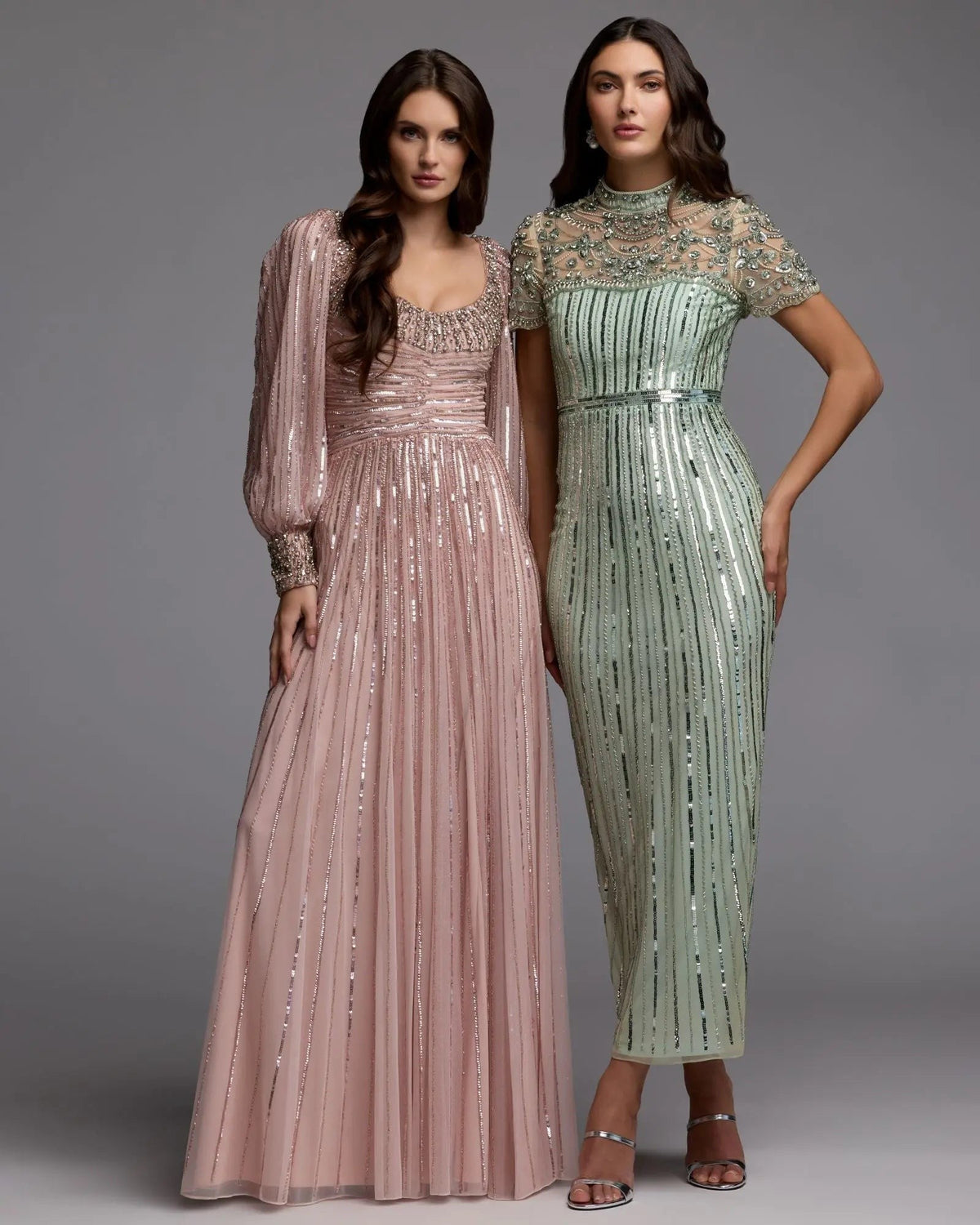 Pink Embellished Long Sleeve Scoop Neck A-Line Gown