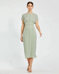 Green Beaded Cap Sleeve Empire Waist Sheath Midi Dress